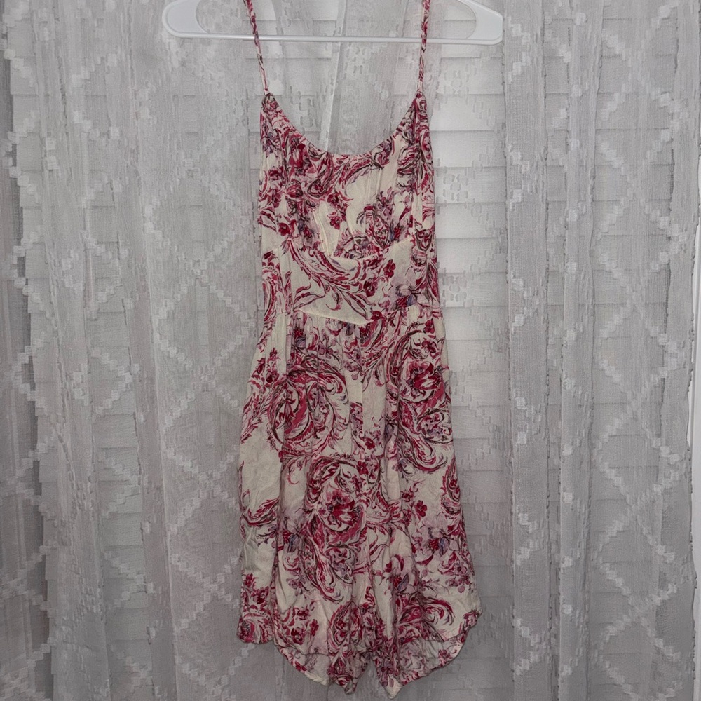 Pink & White Floral Open Back Romper